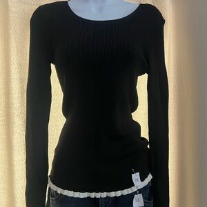 White House Black Market Black Ribbed Long Sleeve Top